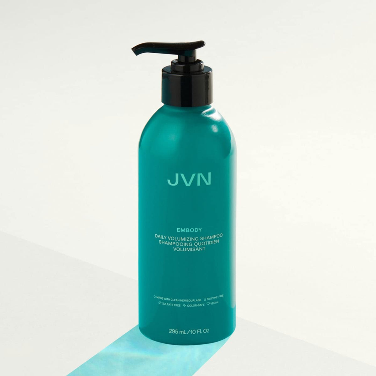 JVN Embody on bathroom shelf in lifestyle scene showing salon-quality care at home
