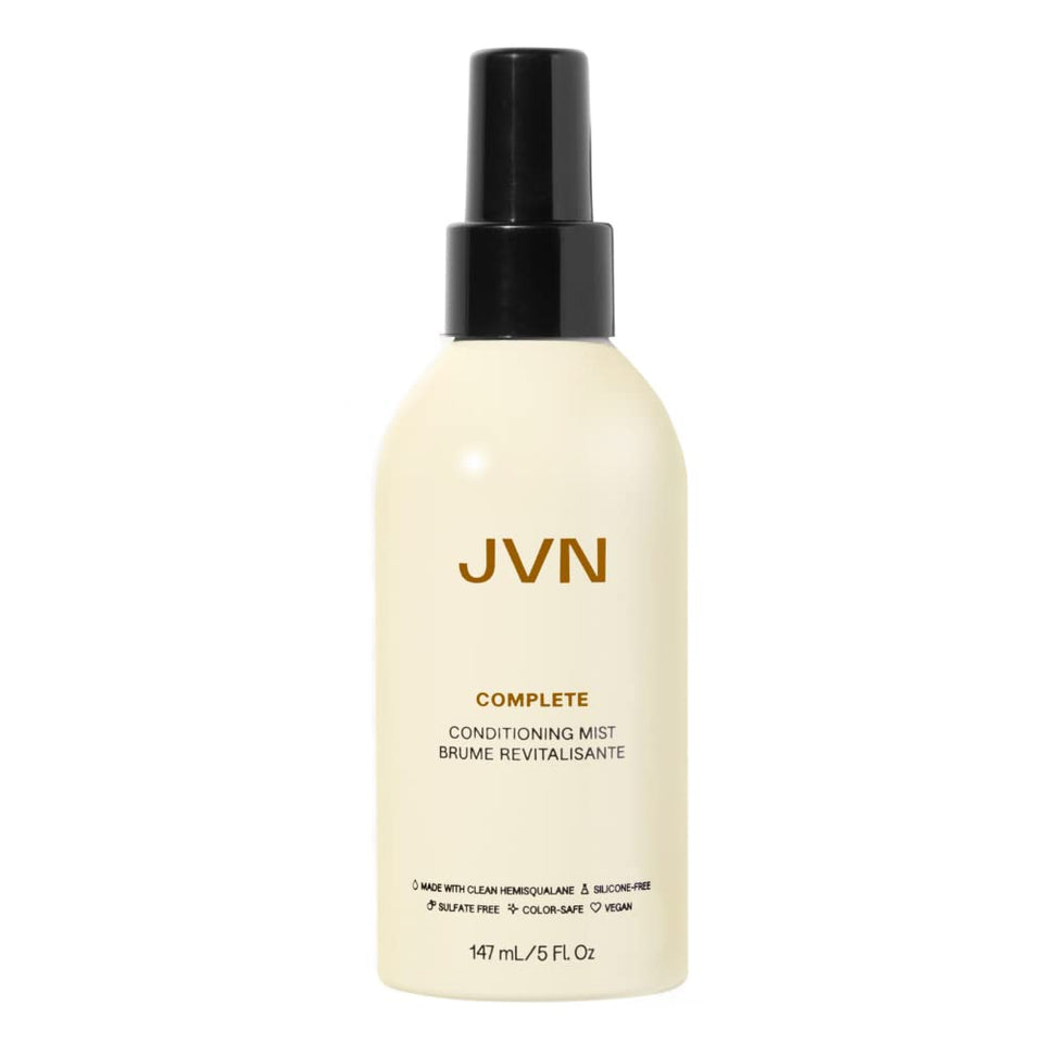 JVN front packaging of leave-in mist showing bottle and label, clear product benefit