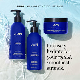 JVN conditioner being applied in shower to wet hair for easier detangling benefit