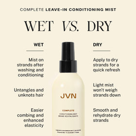 JVN droplets of mist on hair strands demonstrating hydrated texture and shine