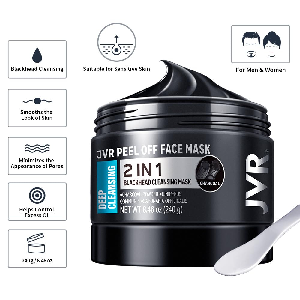 JVR charcoal mask texture closeup displaying smooth spreadable formula for easy use