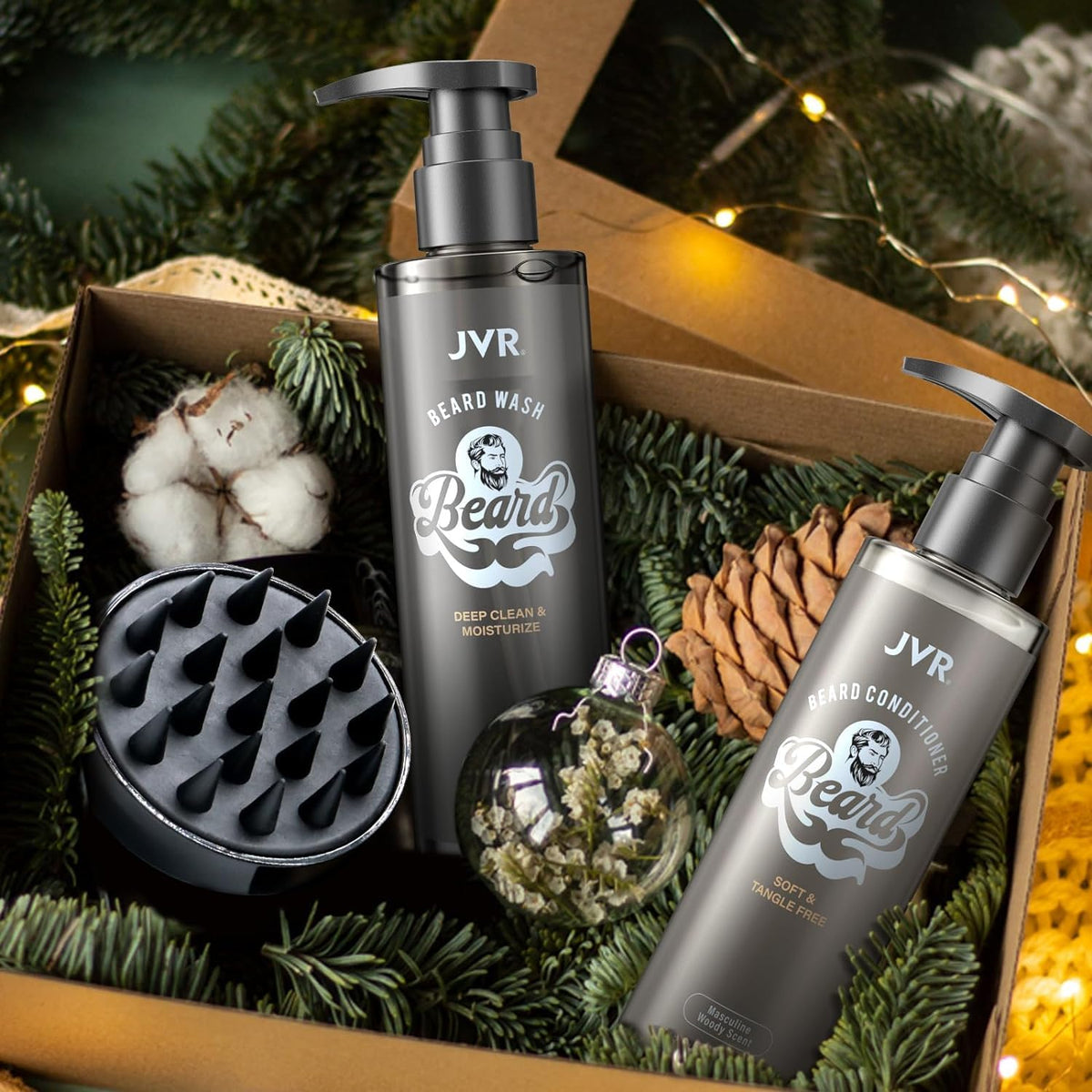 JVR coconut and aloe ingredients display emphasizing organic moisturization