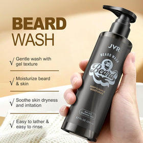 JVR beard wash foam texture on hand demonstrating gentle cleansing