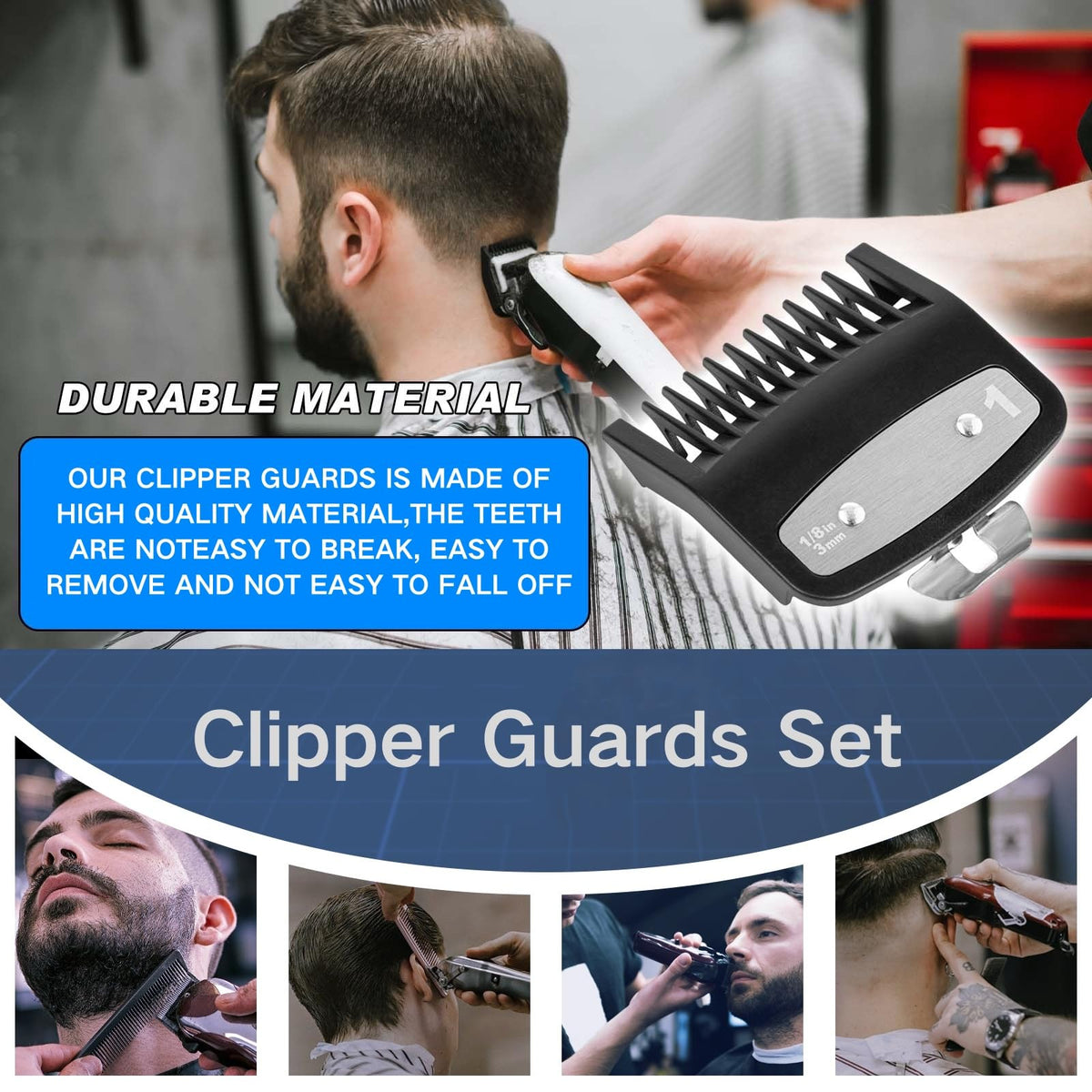 JYMBER guard attached to a Wahl clipper for quick on-off installation and professional control