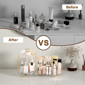 Jywantful five-compartment section holding brushes and makeup organized