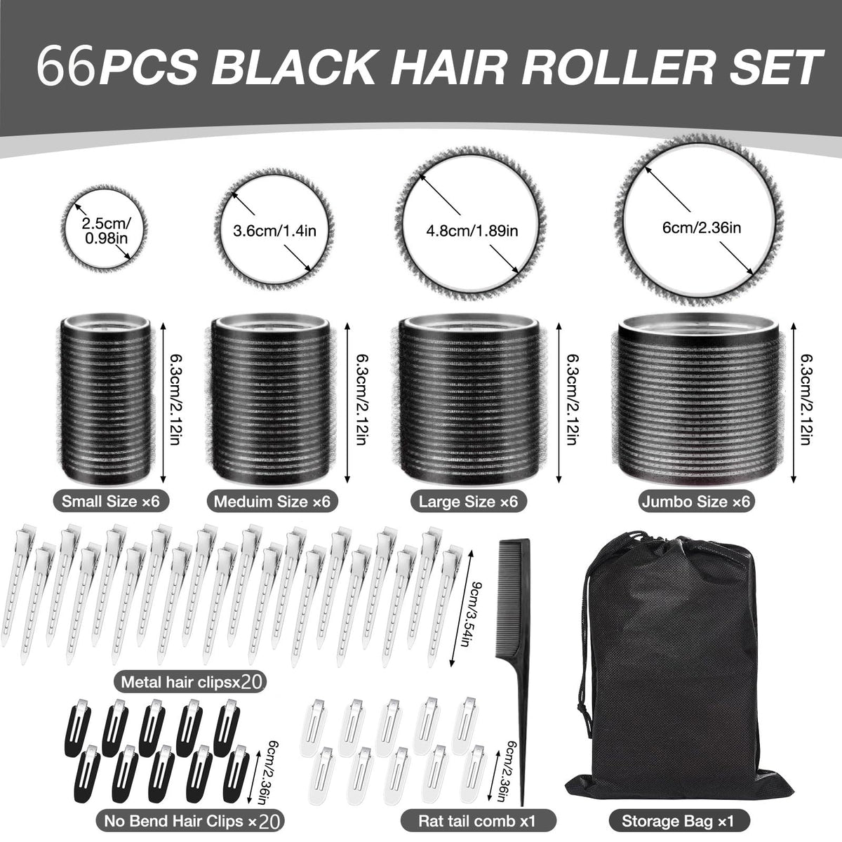 JZko close-up of four roller sizes demonstrating diameter variety for curl options