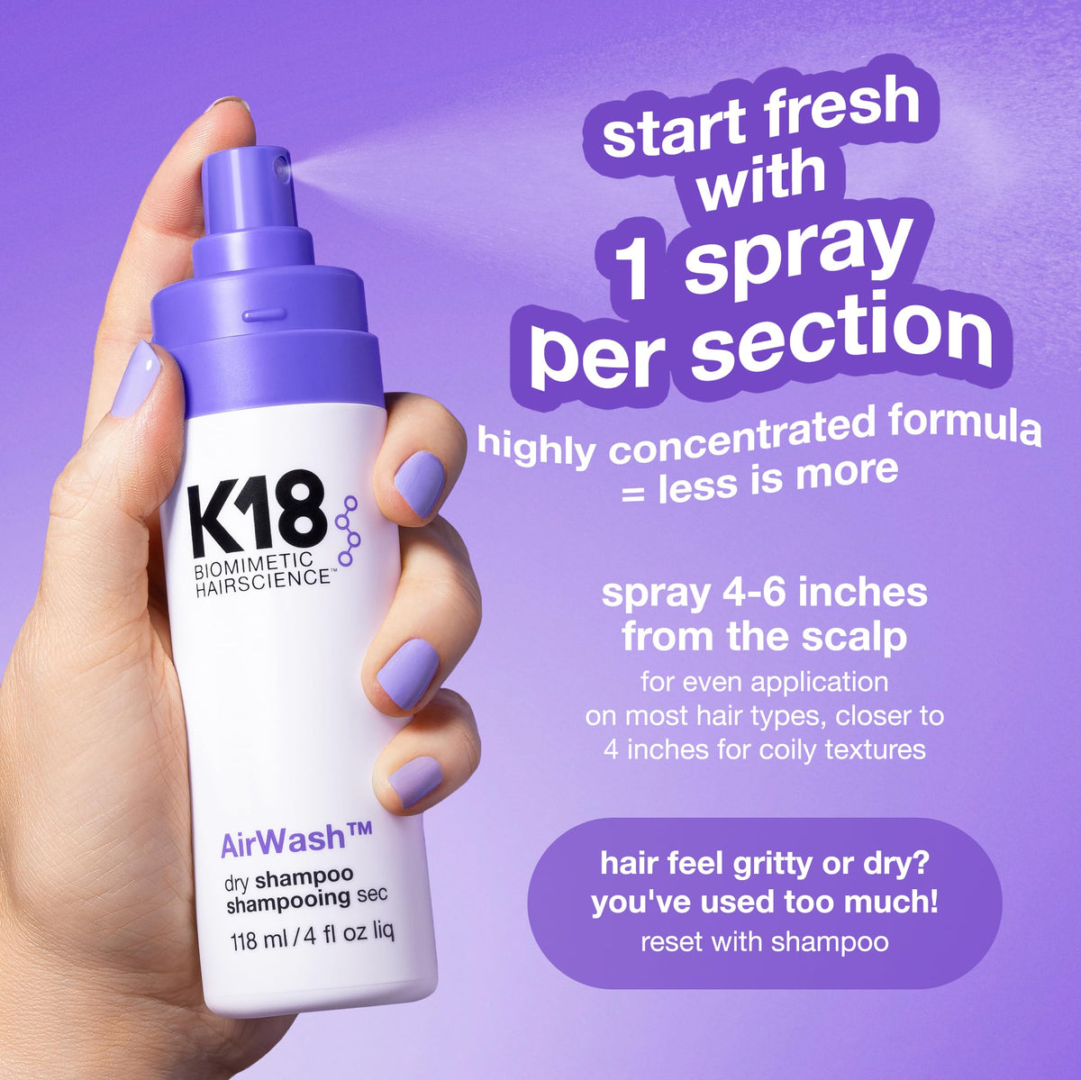 K18 AirWash label closeup highlighting odorBIND and microalgae benefits