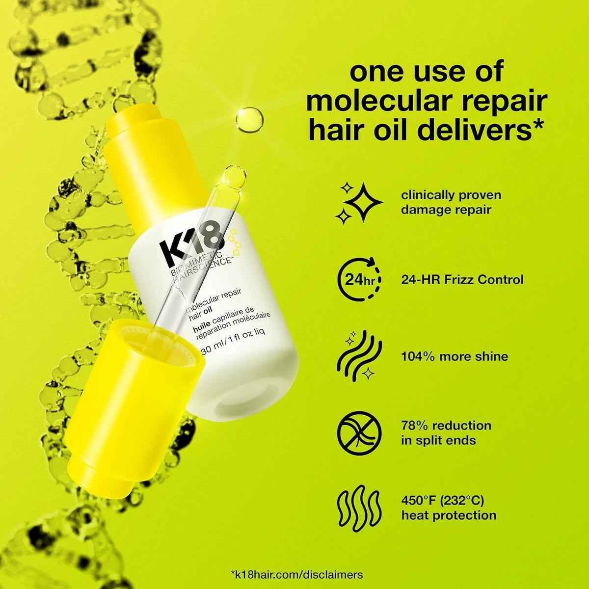 K18 being applied to damp hair to repair damage and reduce frizz