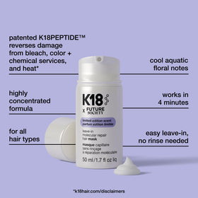 K18 being applied to towel-dried hair for four-minute leave-in repair benefits