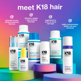 K18 lifestyle bathroom scene showing salon-quality results at home