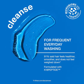 K18 shampoo being rinsed in shower, showing improved detangling during use
