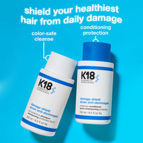 K18 shampoo pouring from bottle for gentle cleansing benefit