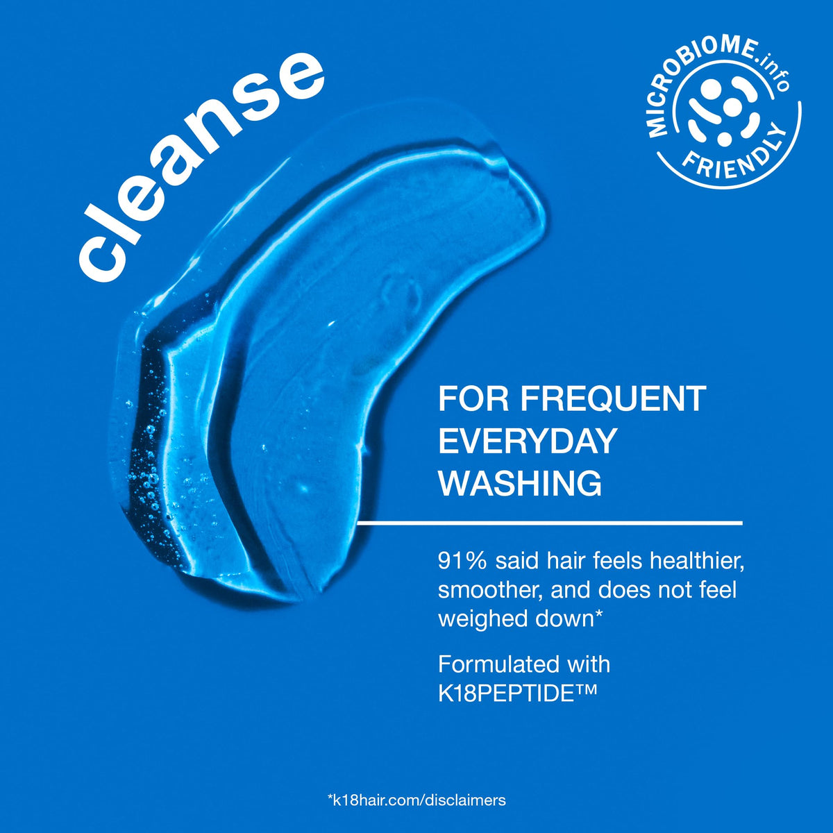 K18 shampoo foam texture demonstrating gentle cleansing and lather