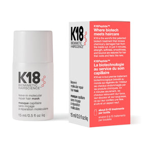 K18 front packaging showing compact leave-in mask and benefits