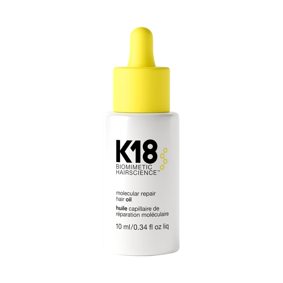 K18 front packaging bottle showing brand and compact travel size benefit