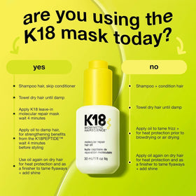 K18 heat protection demo with styling tool illustrating shielded hair