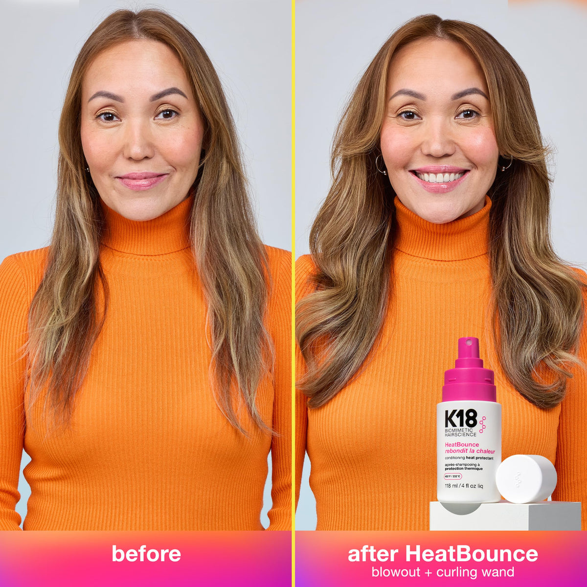 K18 texture on hand illustrating lightweight formula that detangles hair