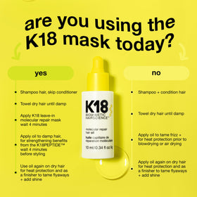 K18 bottle next to a hand for size perspective and portable treatment benefit