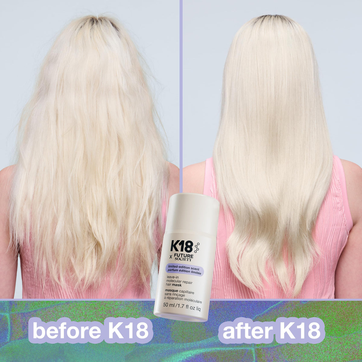 K18 bottle held in hand to show 1.7 fl oz size and travel-friendly convenience