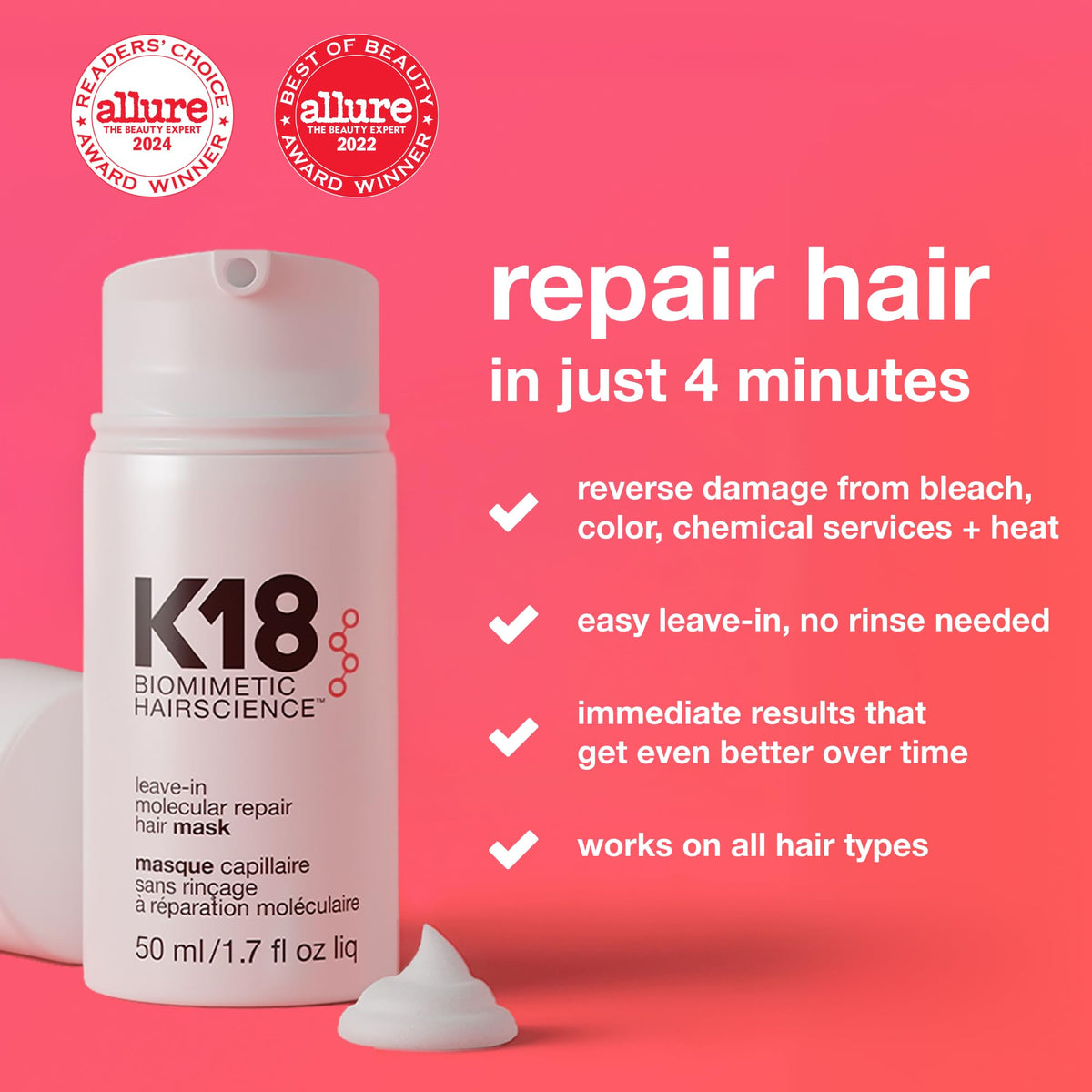 K18 cream texture close-up highlighting concentrated repair formula