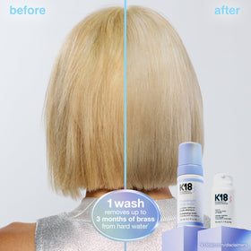 K18 before and after swatch demonstrating reduced brassiness
