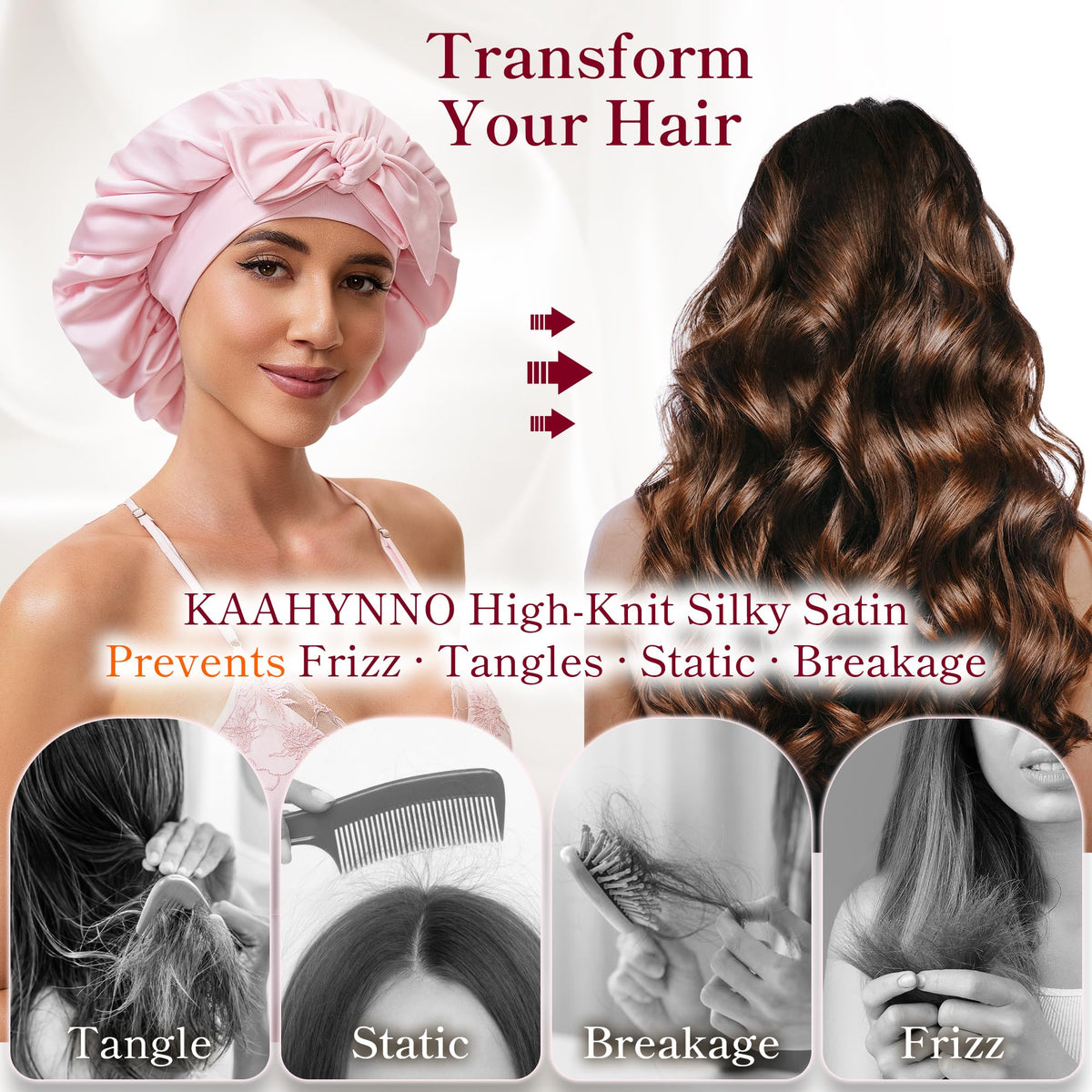 KAAHYNNO close-up of charmeuse satin texture highlighting reduced friction benefit