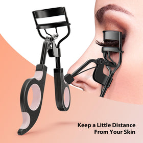 Kaasage curler in use lifting lashes to create visible curl quickly and evenly