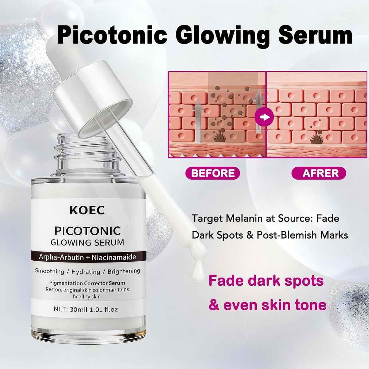 Kabowa serum pore-refining before and after illustrating smoother, refined skin