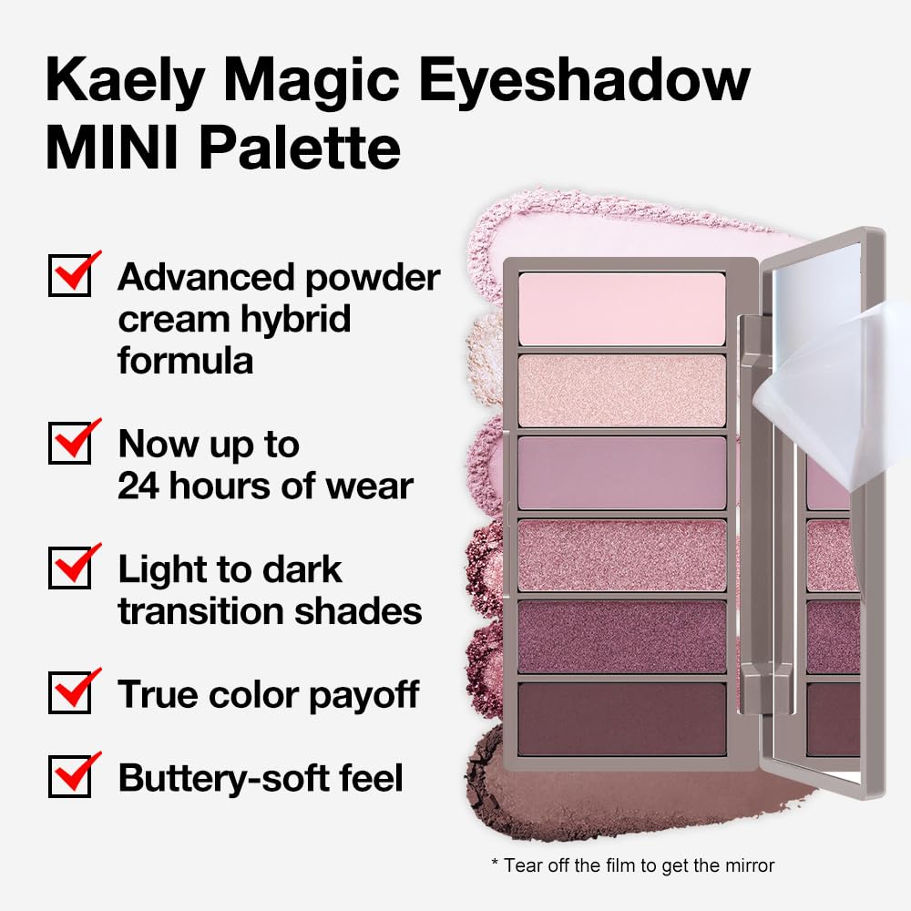 Kaely swatch on arm displays color payoff and range for flattering eye looks