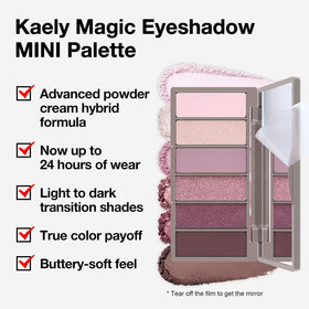 Kaely swatch on arm displays color payoff and range for flattering eye looks