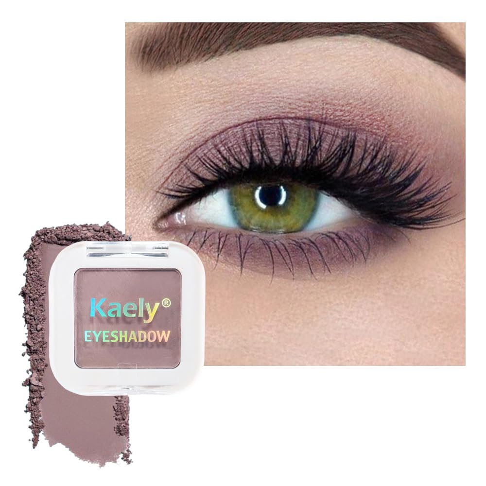 Kaely front packaging of taupe eyeshadow showing compact product benefit