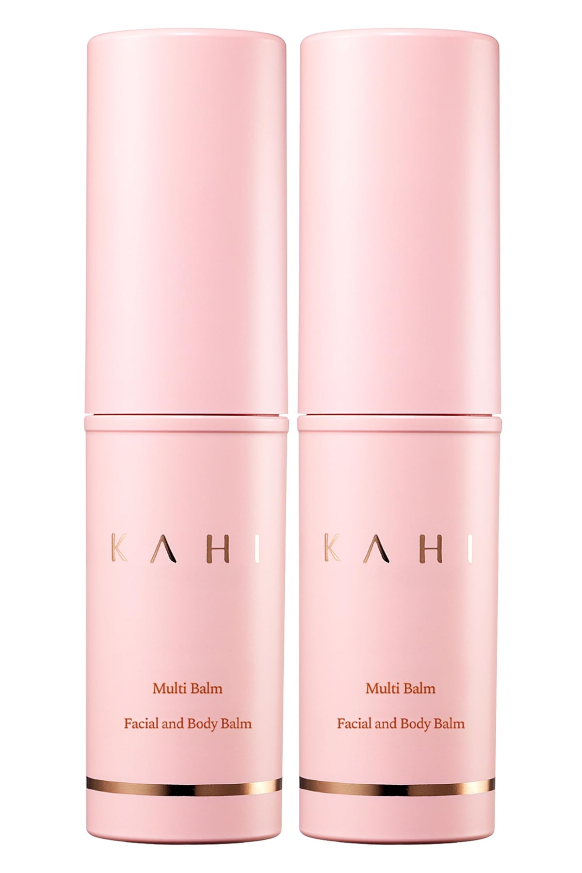 KAHI duo packaging front view showing two balm sticks and portability benefit