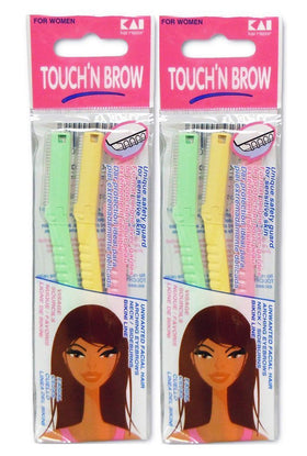 KAI touch n brow front packaging showing three razors for easy upkeep