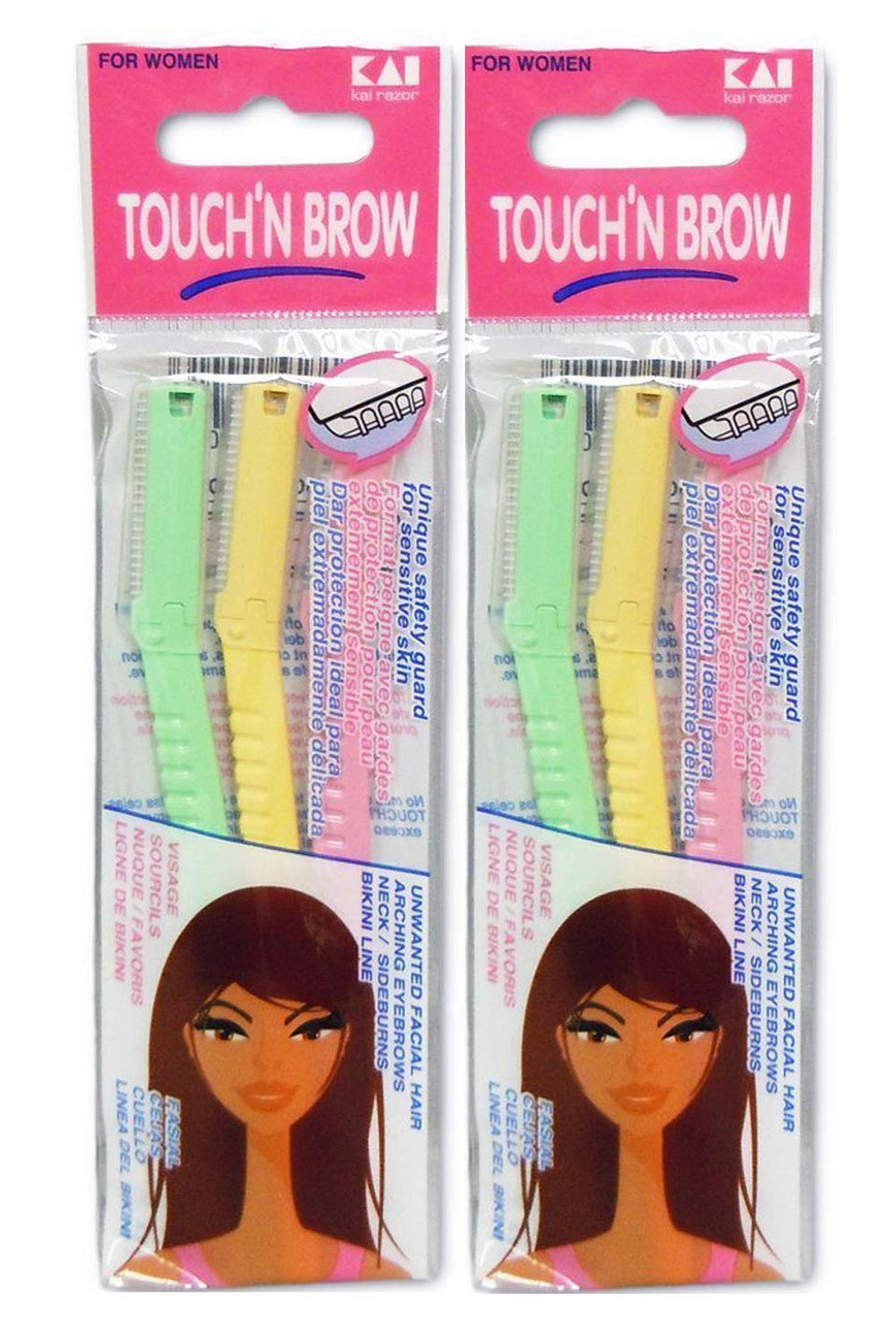 KAI touch n brow front packaging showing three razors for easy upkeep