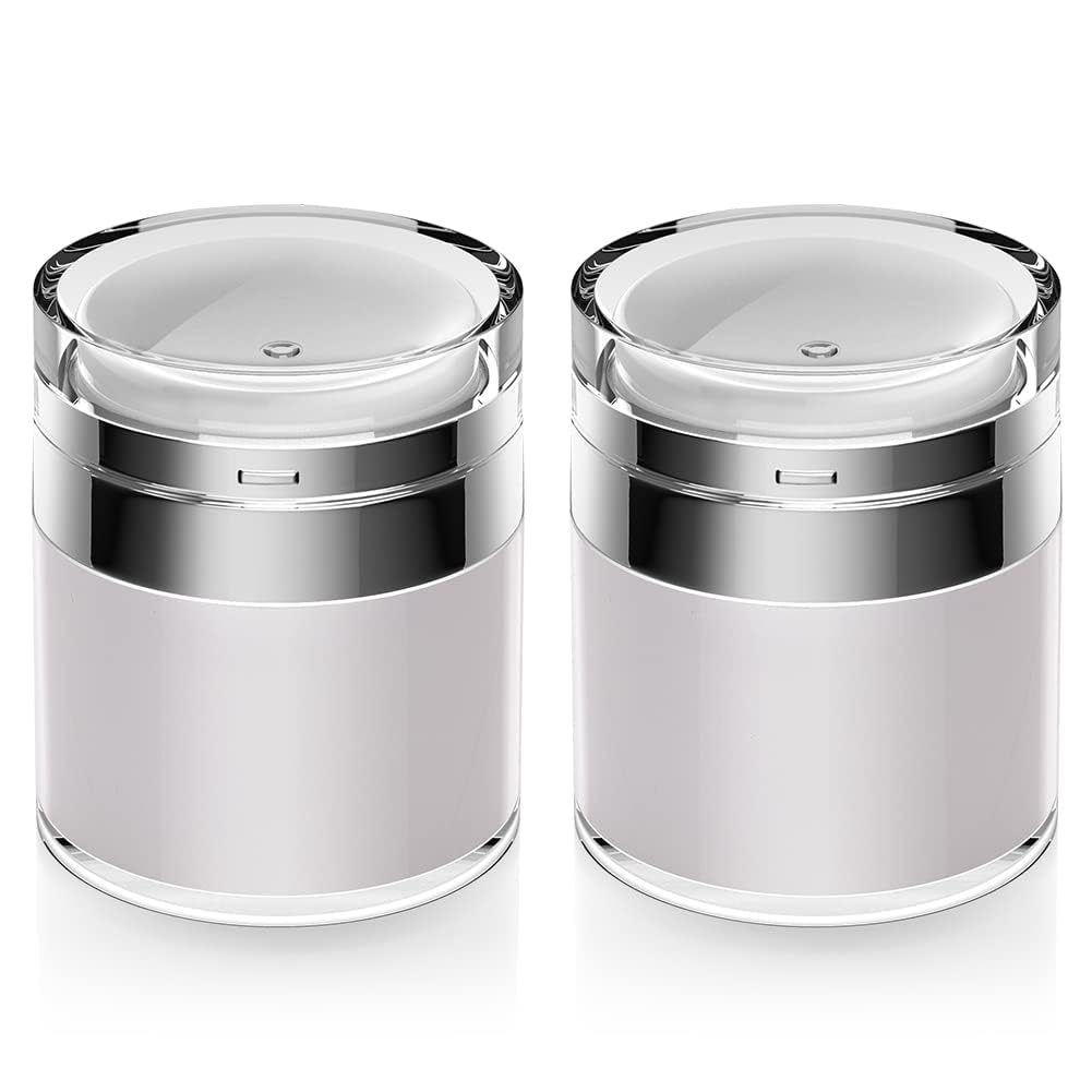 KaiNaDi front view of two airless pump jars showing compact travel-ready design and leak protection