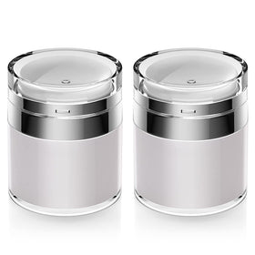 KaiNaDi front view of two airless pump jars showing compact travel-ready design and leak protection