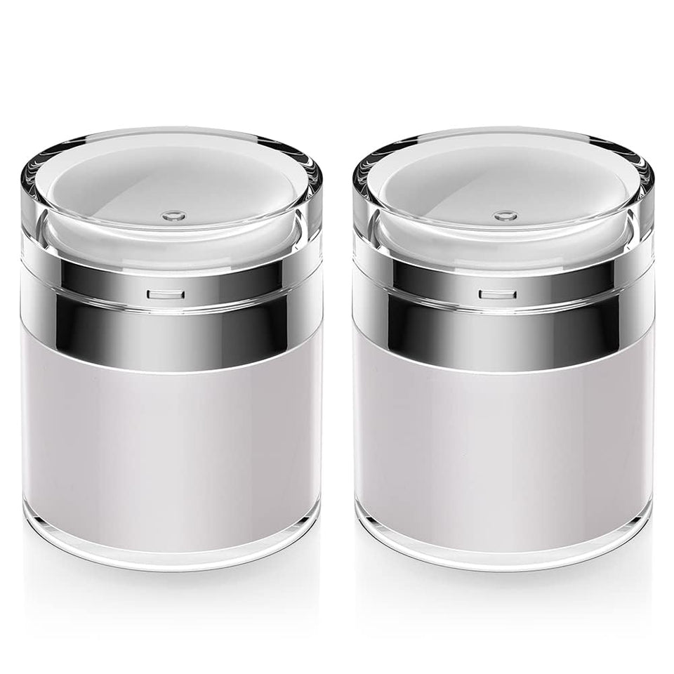 KaiNaDi front view of two airless pump jars showing compact travel-ready design and leak protection