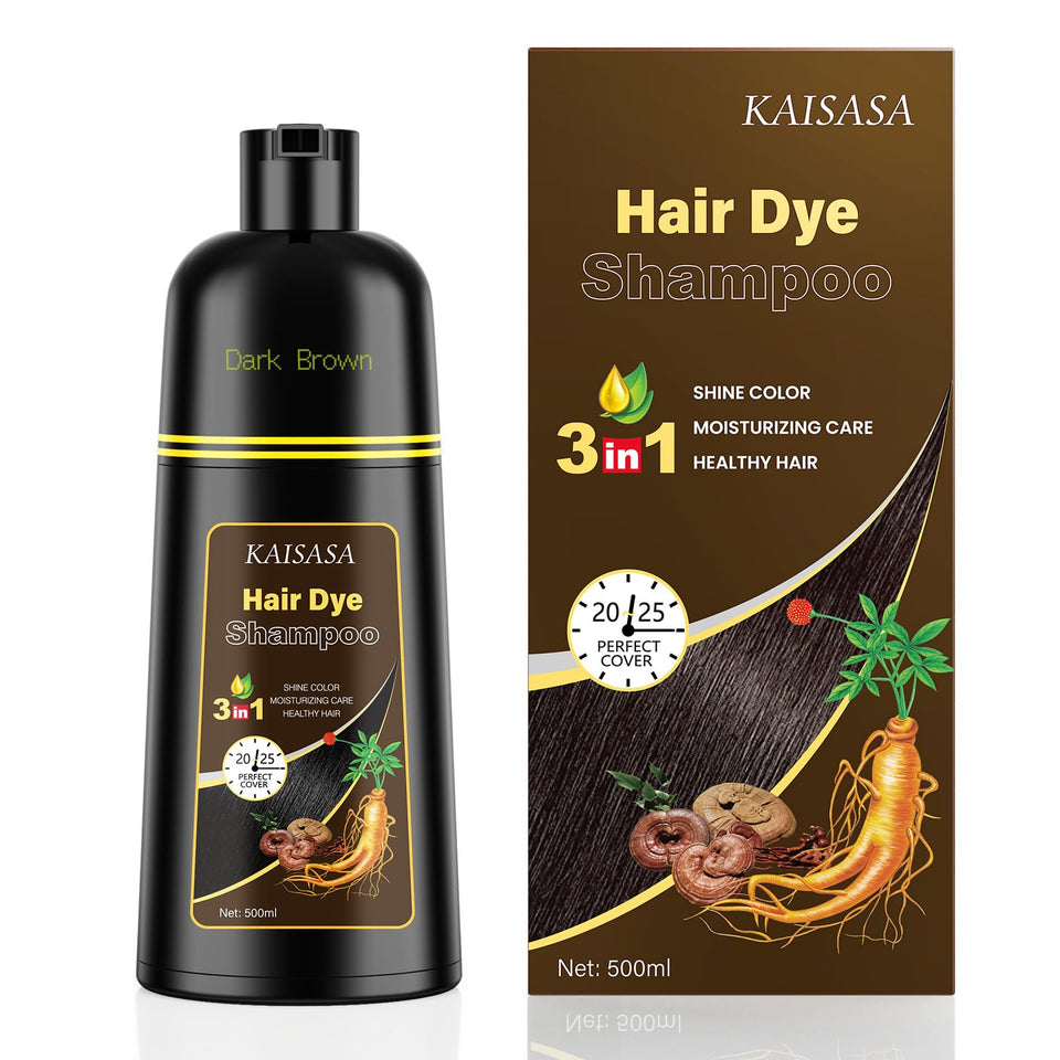 KAISASA front packaging showing dark brown shampoo for easy gray coverage