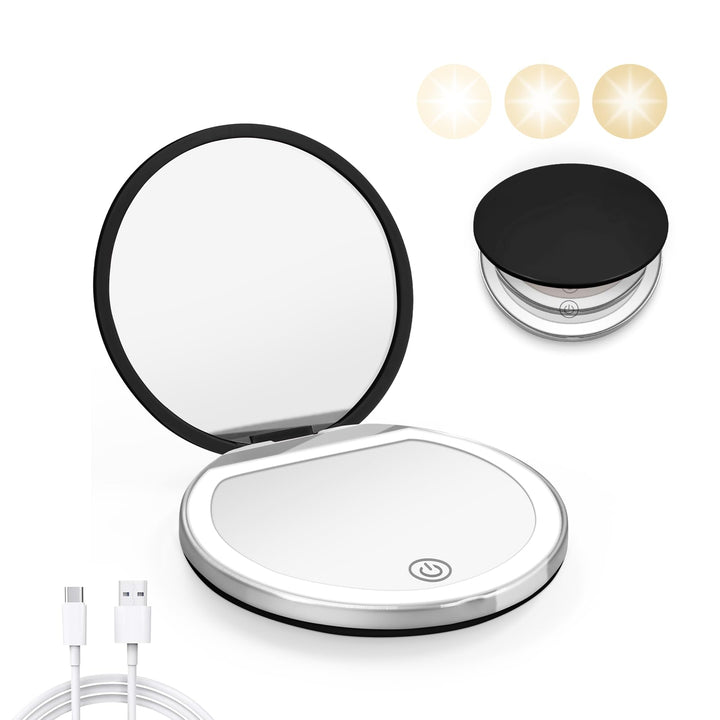 Kakuje compact mirror front view showing sleek black case and secure closure