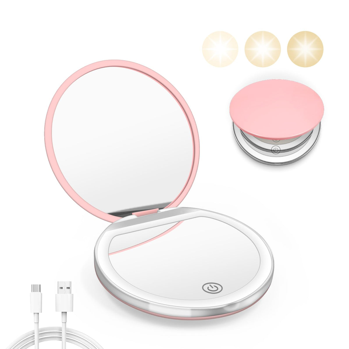 Kakuje pink compact mirror front closed showing sleek portable design and protection