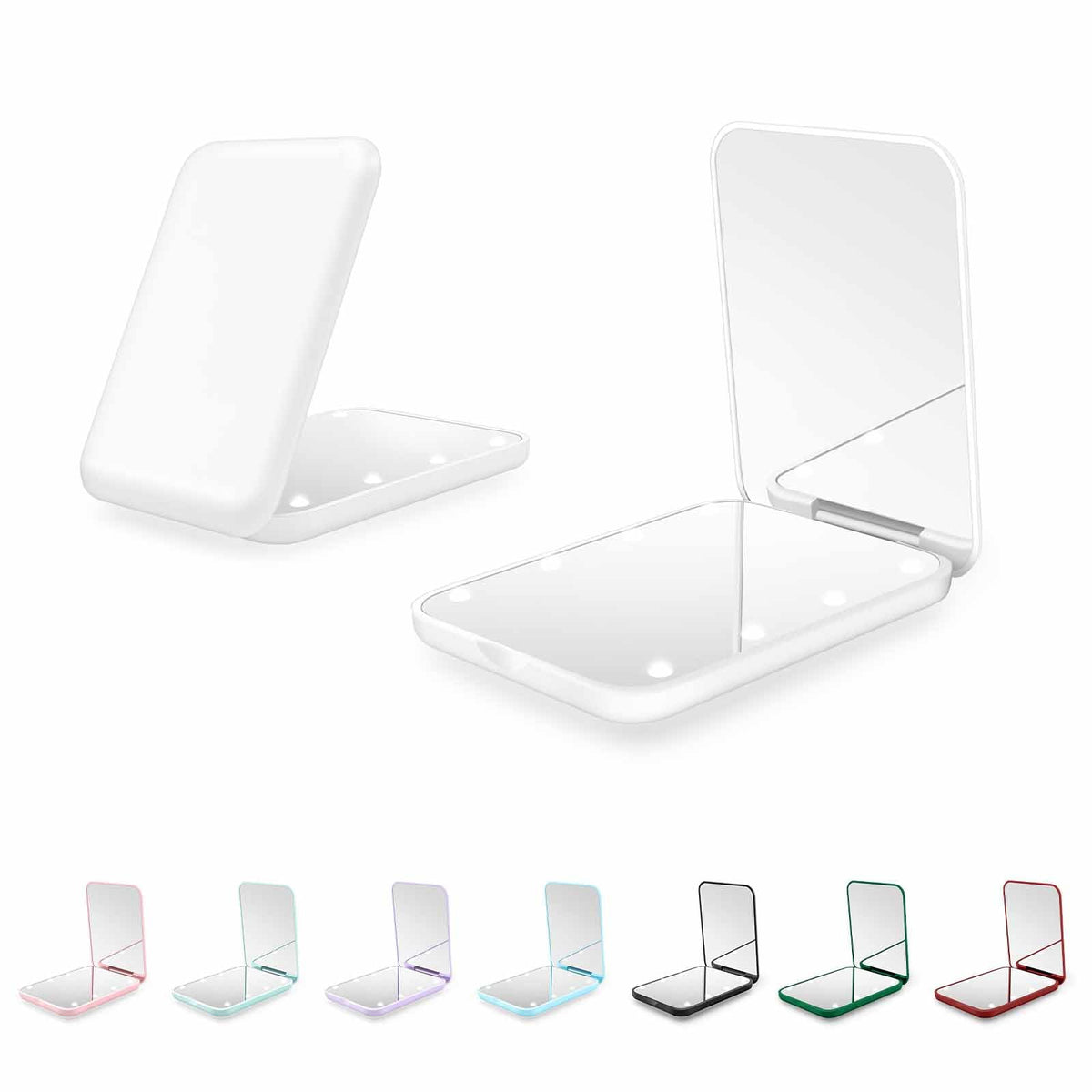 kakuje front closed white compact mirror, sleek design and portability