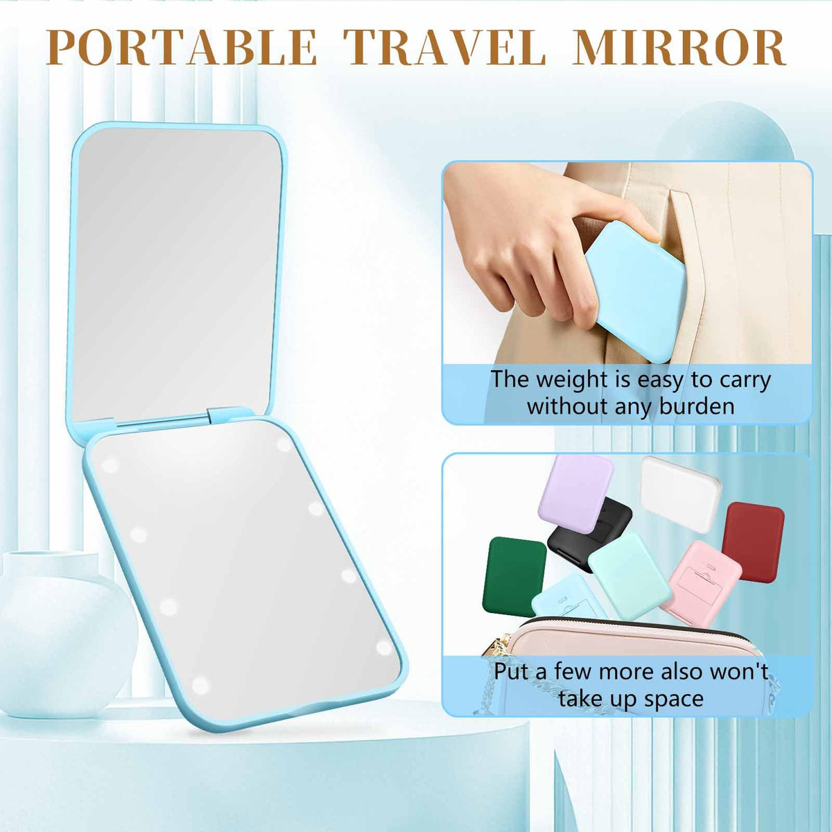 Kakuje compact inside a purse demonstrating small size and travel convenience