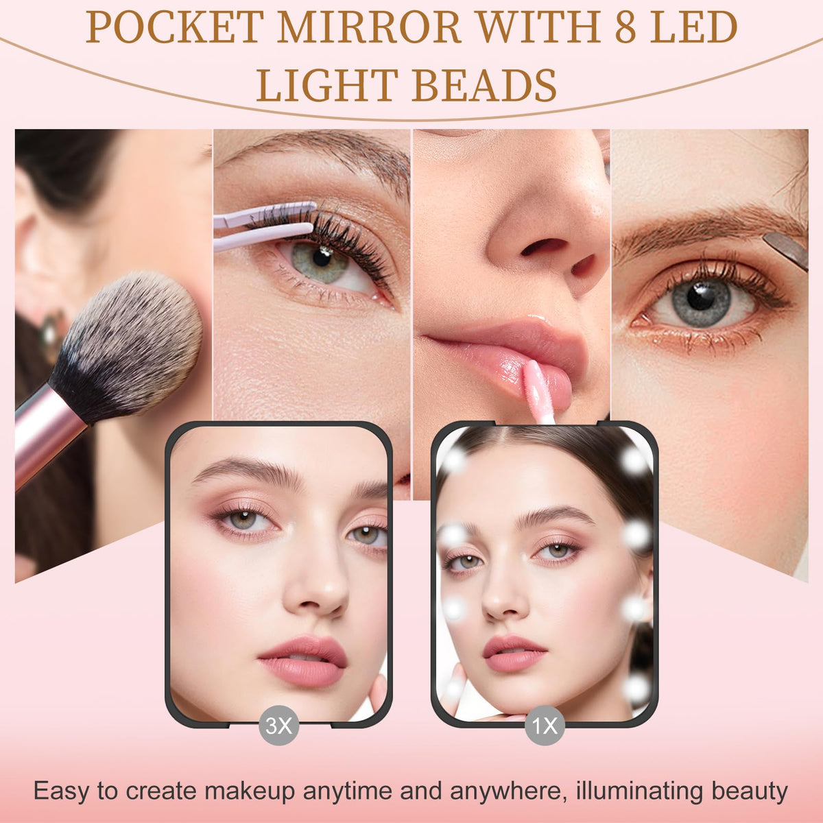 Kakuje mirror opened 180 degrees showing both 1X and 3X sides for versatile grooming