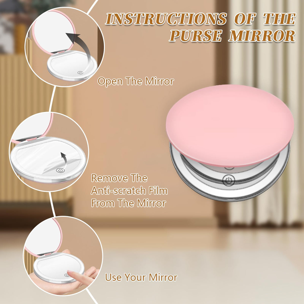 Kakuje LED ring lit close-up showing adjustable lighting for accurate makeup