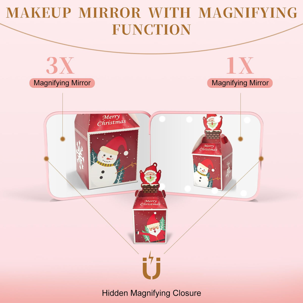 Kakuje open 180 degrees angle showing flexible viewing for makeup from all sides