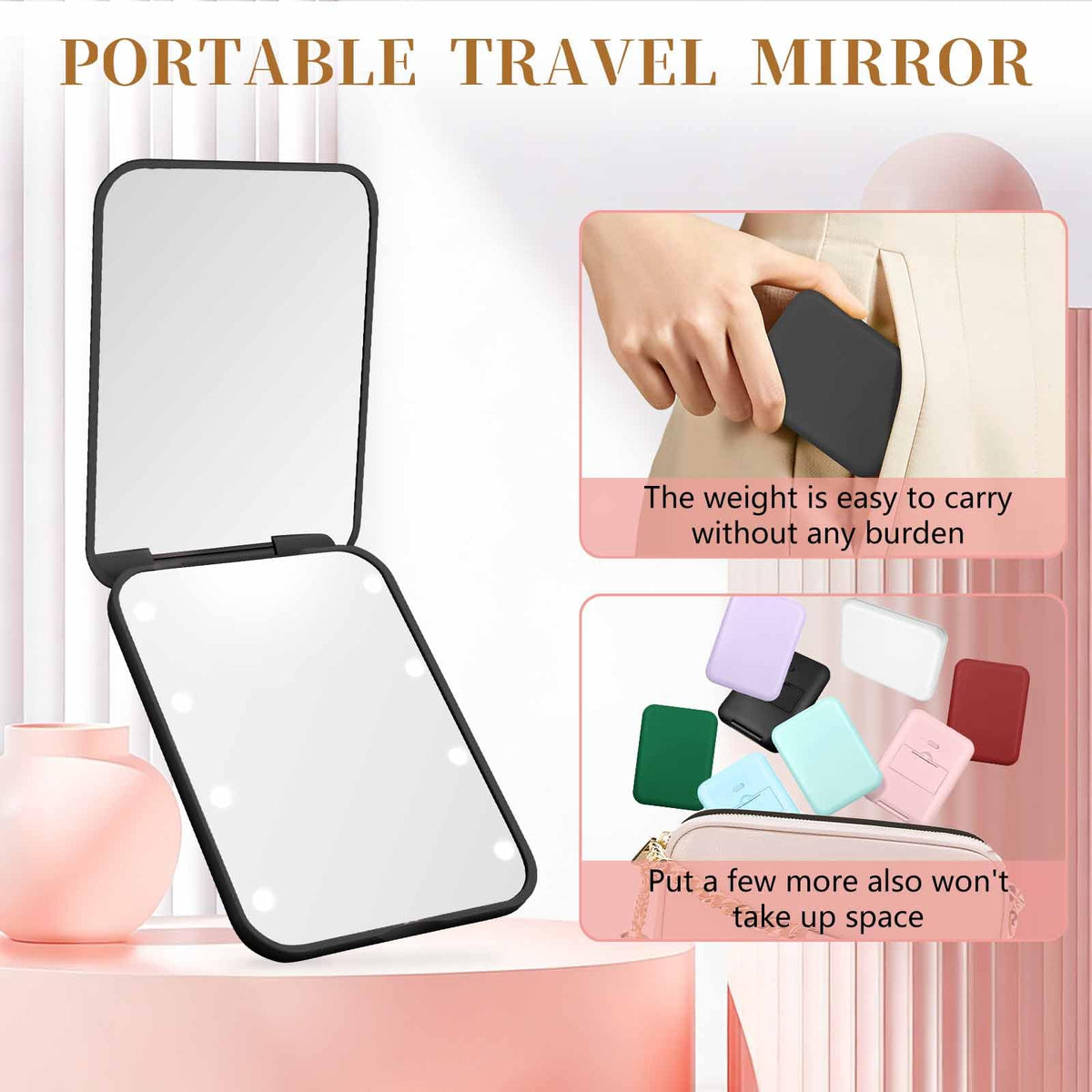 Kakuje pocket scale with hand to show compact size and easy transportability for travel