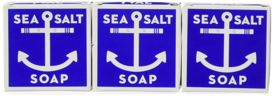 Kala front packaging of three sea salt soap bars showing product and sustainable badge benefits