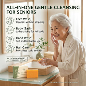 Kalani Glow bar in hand illustrating gentle cleansing ideal for mature skin