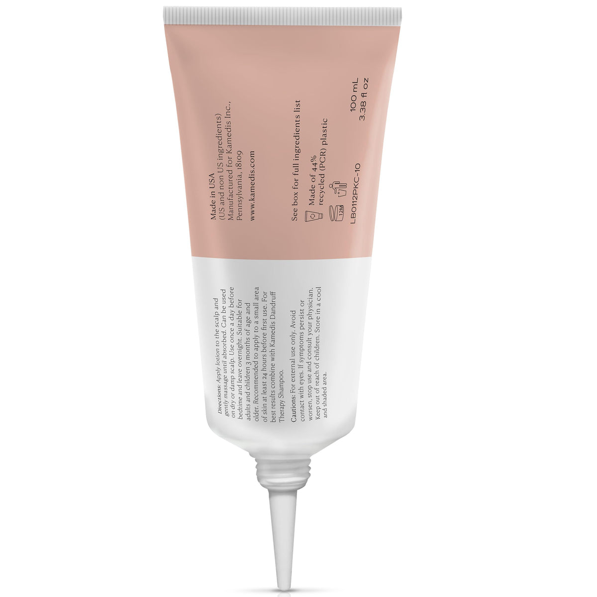 KAMEDIS next to ruler showing 3.38 fl oz size and travel-friendly benefit