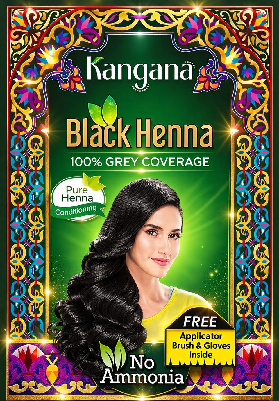KANGANA front packaging showing six pouches and black henna benefit